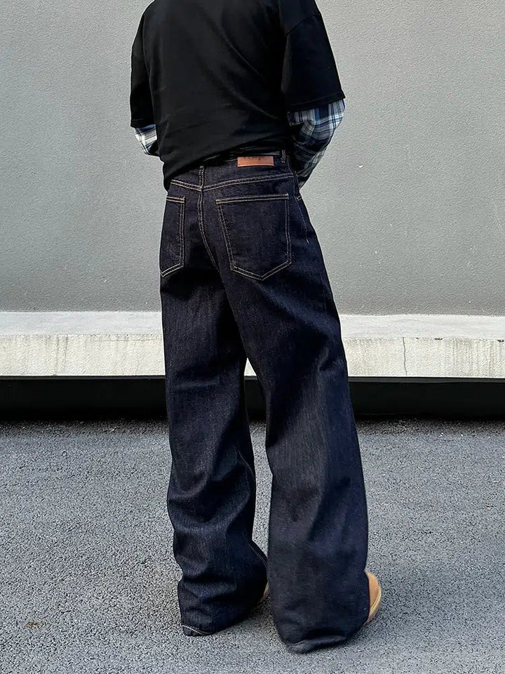 Dark Blue Wide-Leg Denim Pants