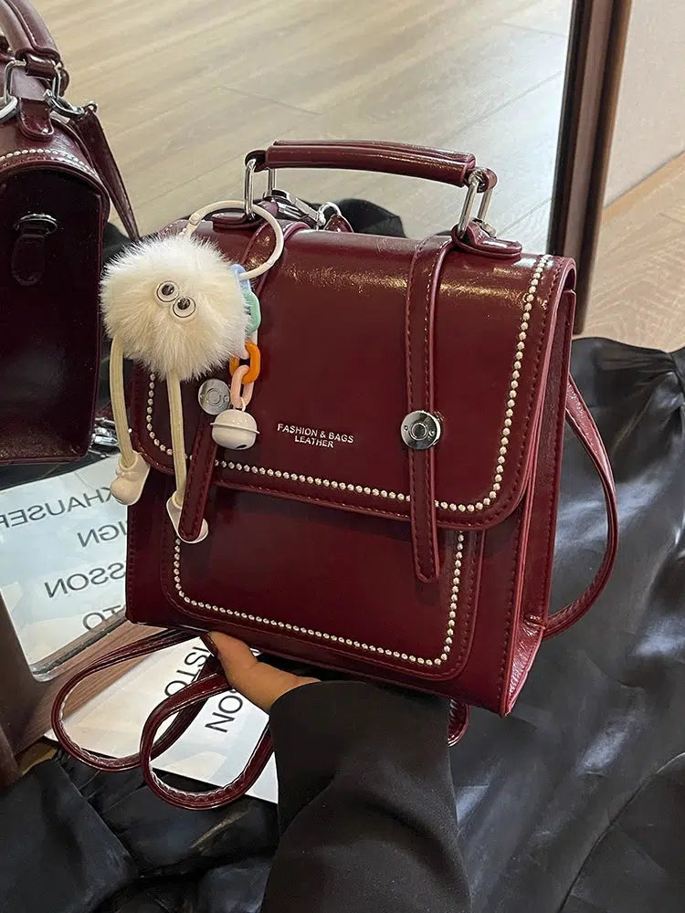 Decorative Charm Mini Leather Backpack