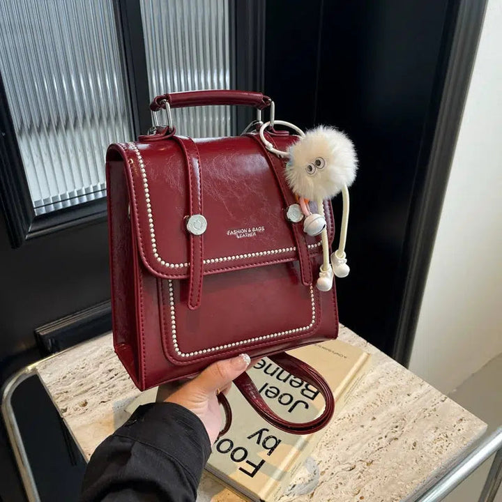 Decorative Charm Mini Leather Backpack