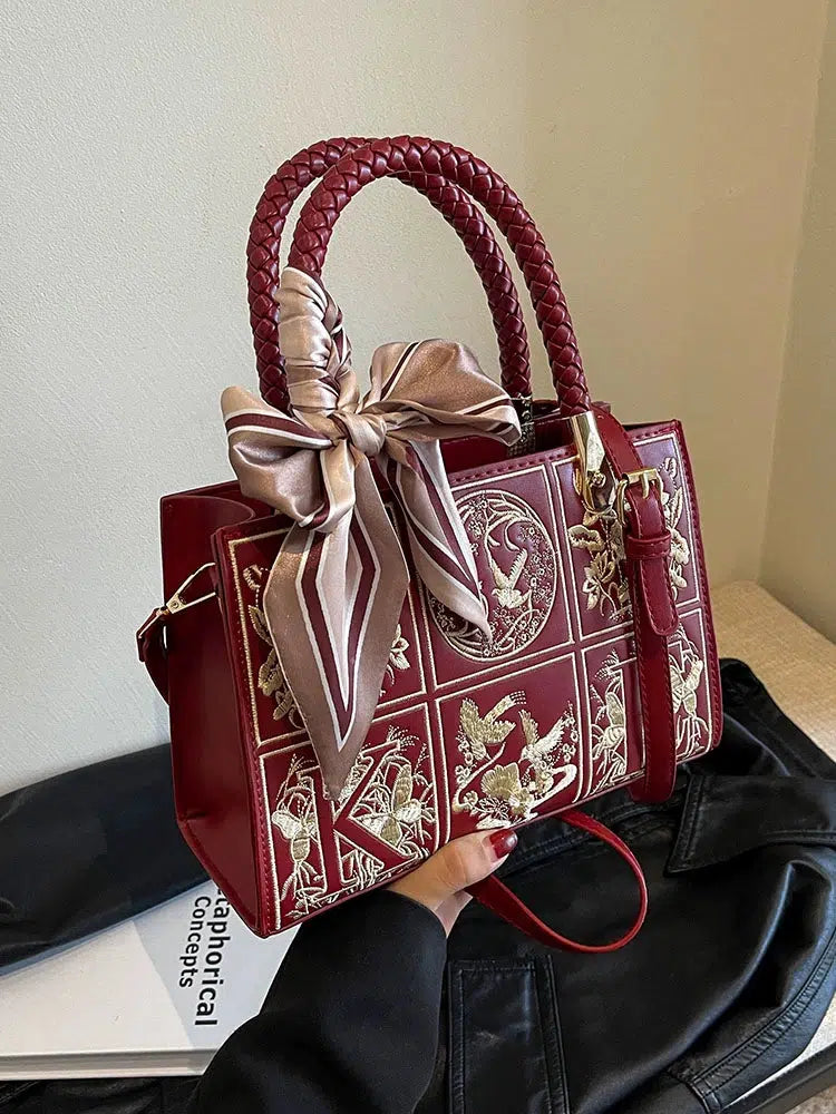 Decorative Scarf Embroidered Handbag