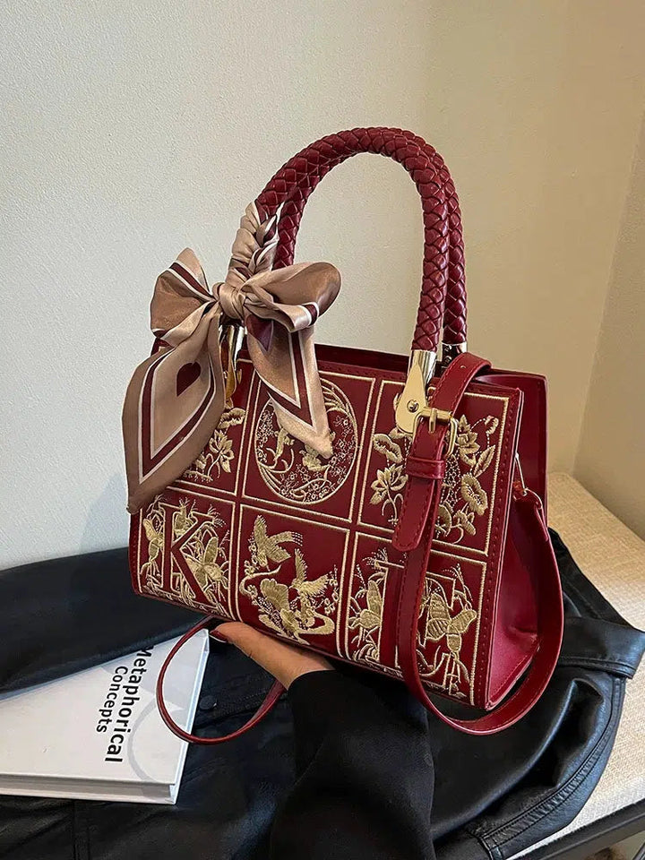 Decorative Scarf Embroidered Handbag