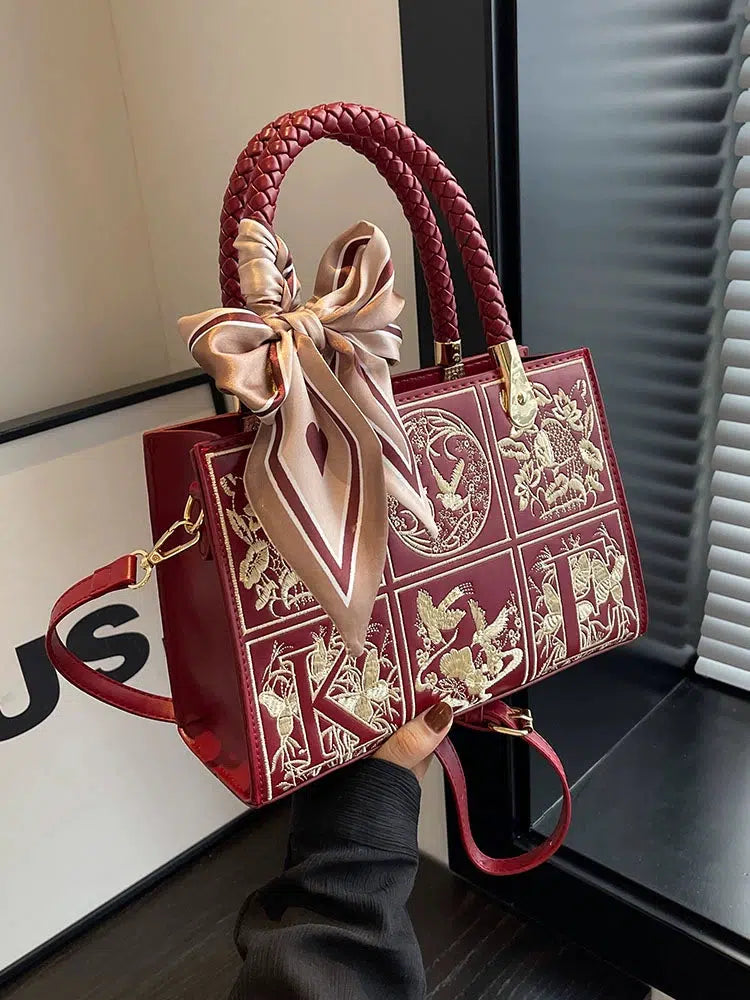 Decorative Scarf Embroidered Handbag