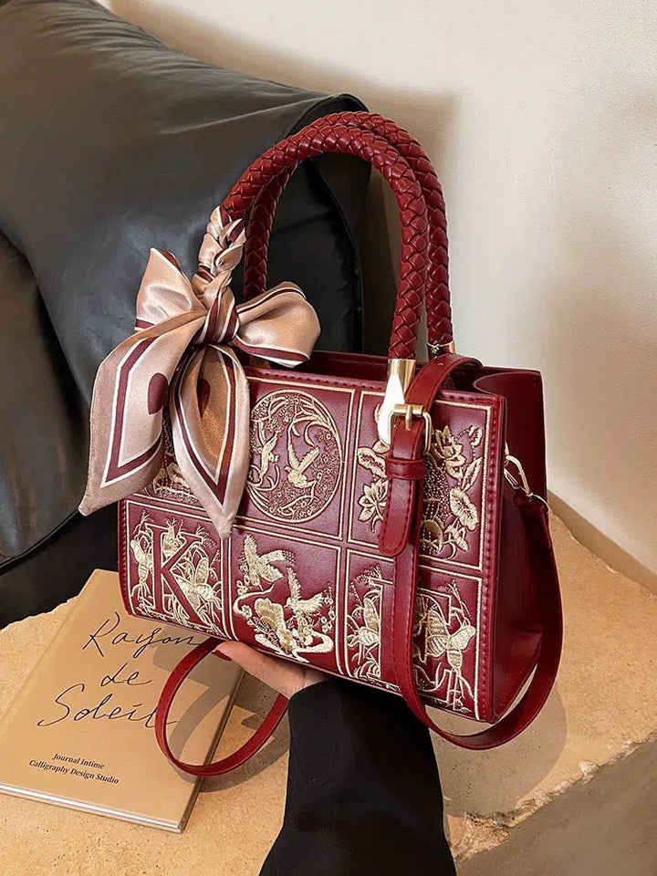 Decorative Scarf Embroidered Handbag