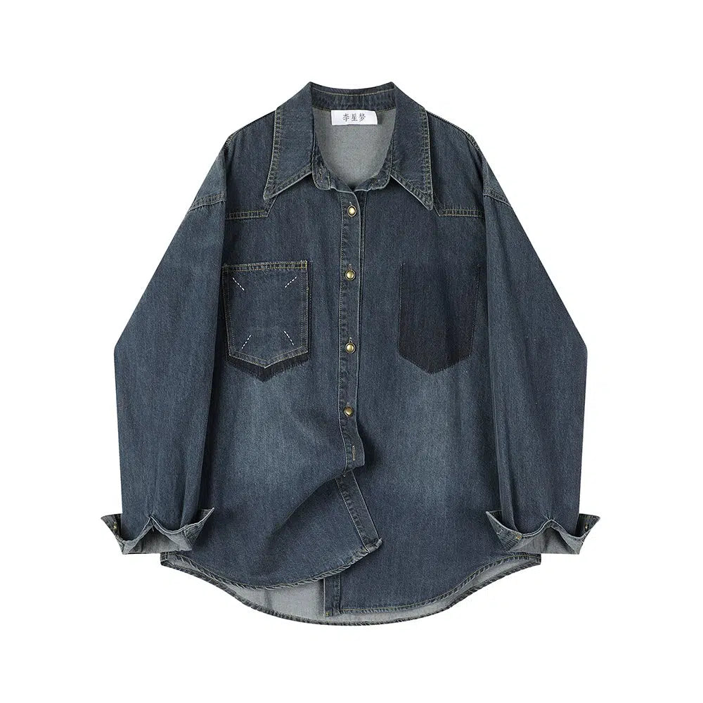 Pockets Denim Button-Down Shirt