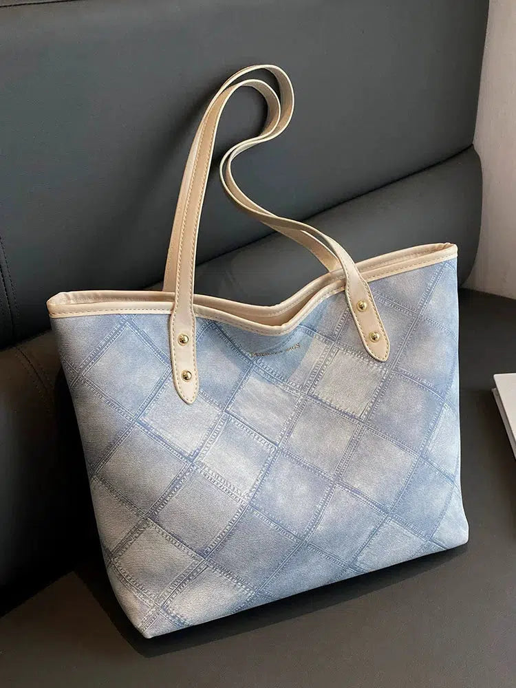 Denim-Inspired Pattern Tote Bag