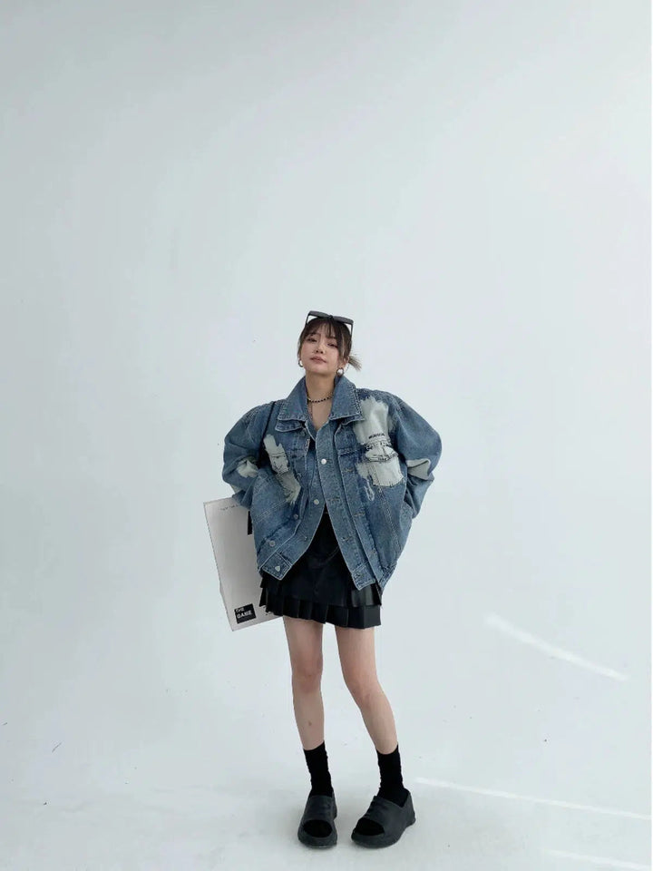 Denim Oversized Lapel Coat