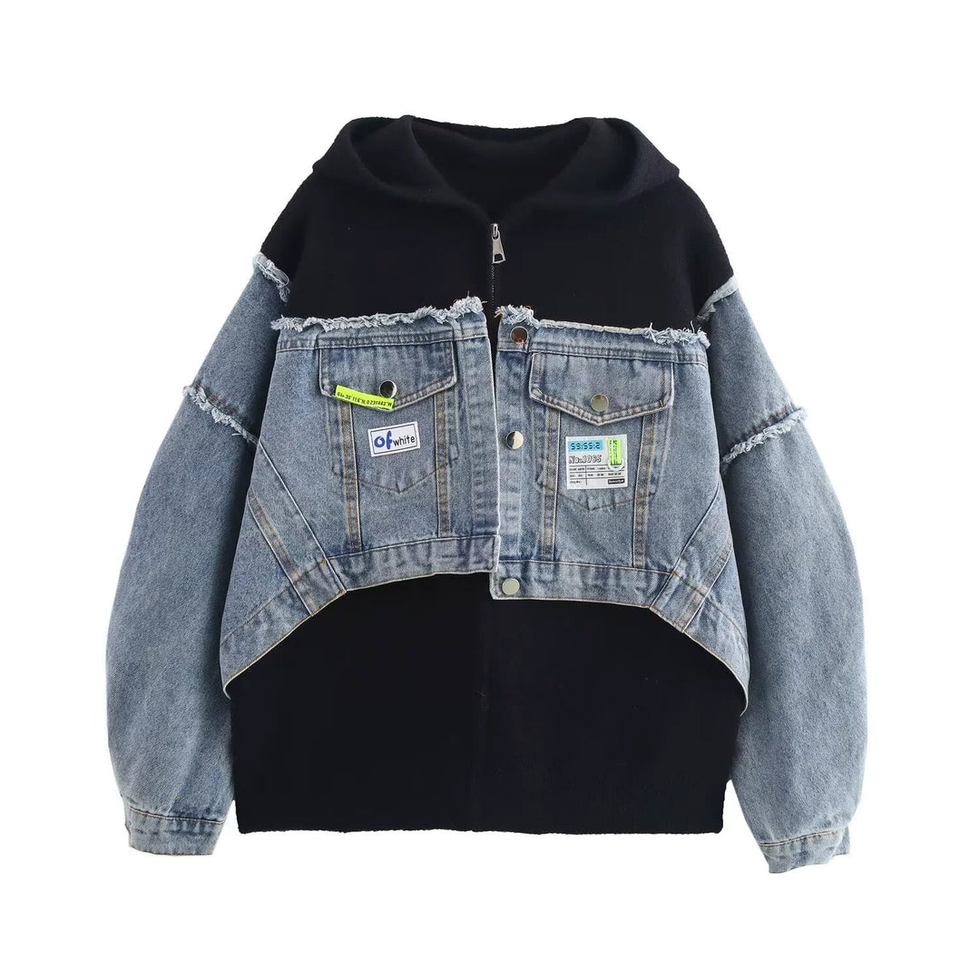 Denim Patchwork Hooded Coat