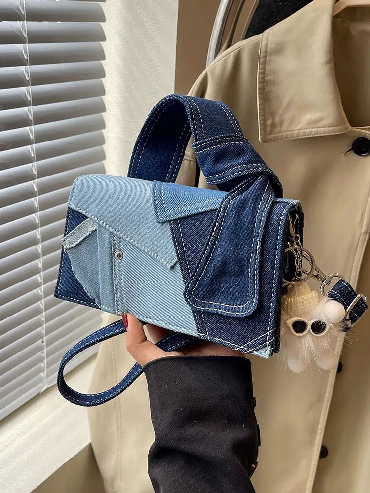 Denim Patchwork Small Square Bag