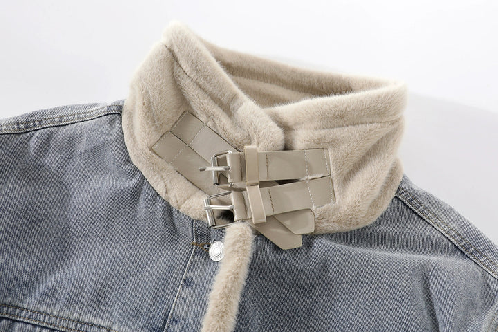 Denim Shearling Trimmed Coat