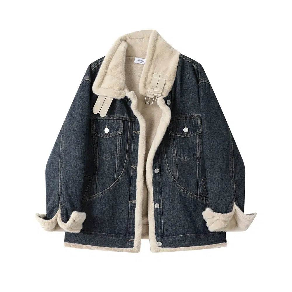 Denim Shearling Trimmed Coat