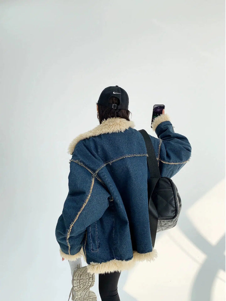 Denim Sherpa-Lined Coat