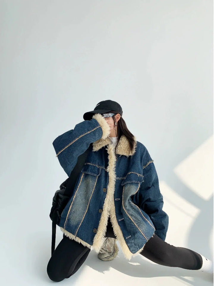 Denim Sherpa-Lined Coat