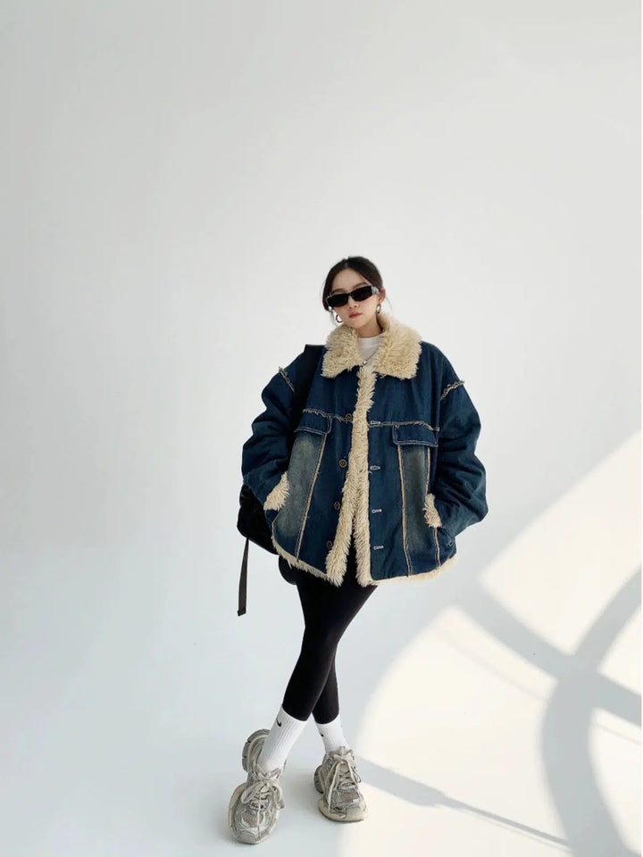 Denim Sherpa-Lined Coat