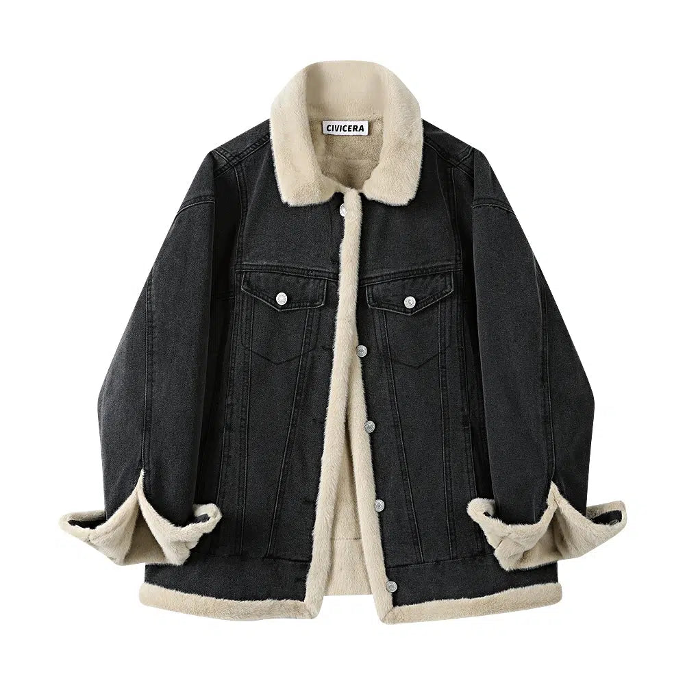 Denim Sherpa-Lined Coat