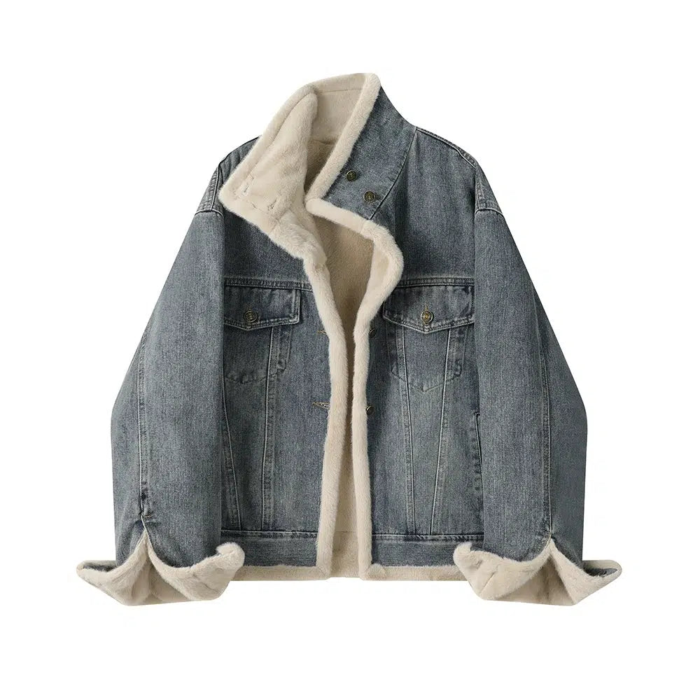 Denim Sherpa-Lined Coat