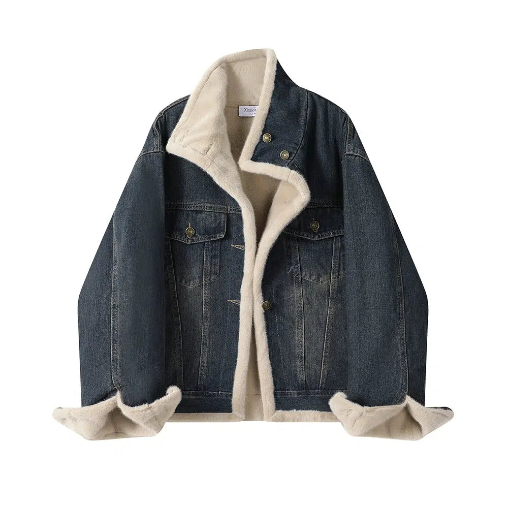 Denim Sherpa-Lined Coat