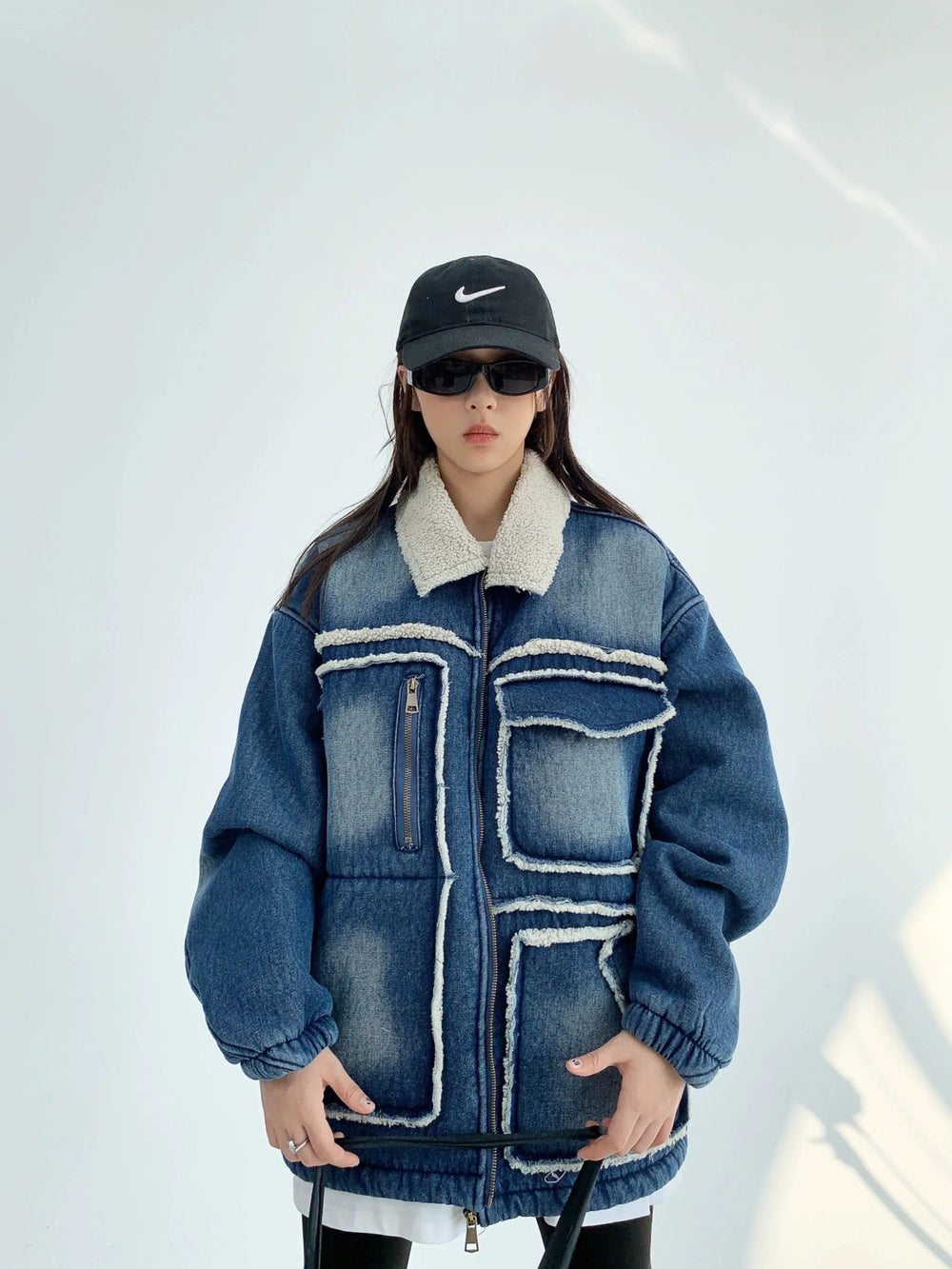 Denim Sherpa-Lined Oversized Coat