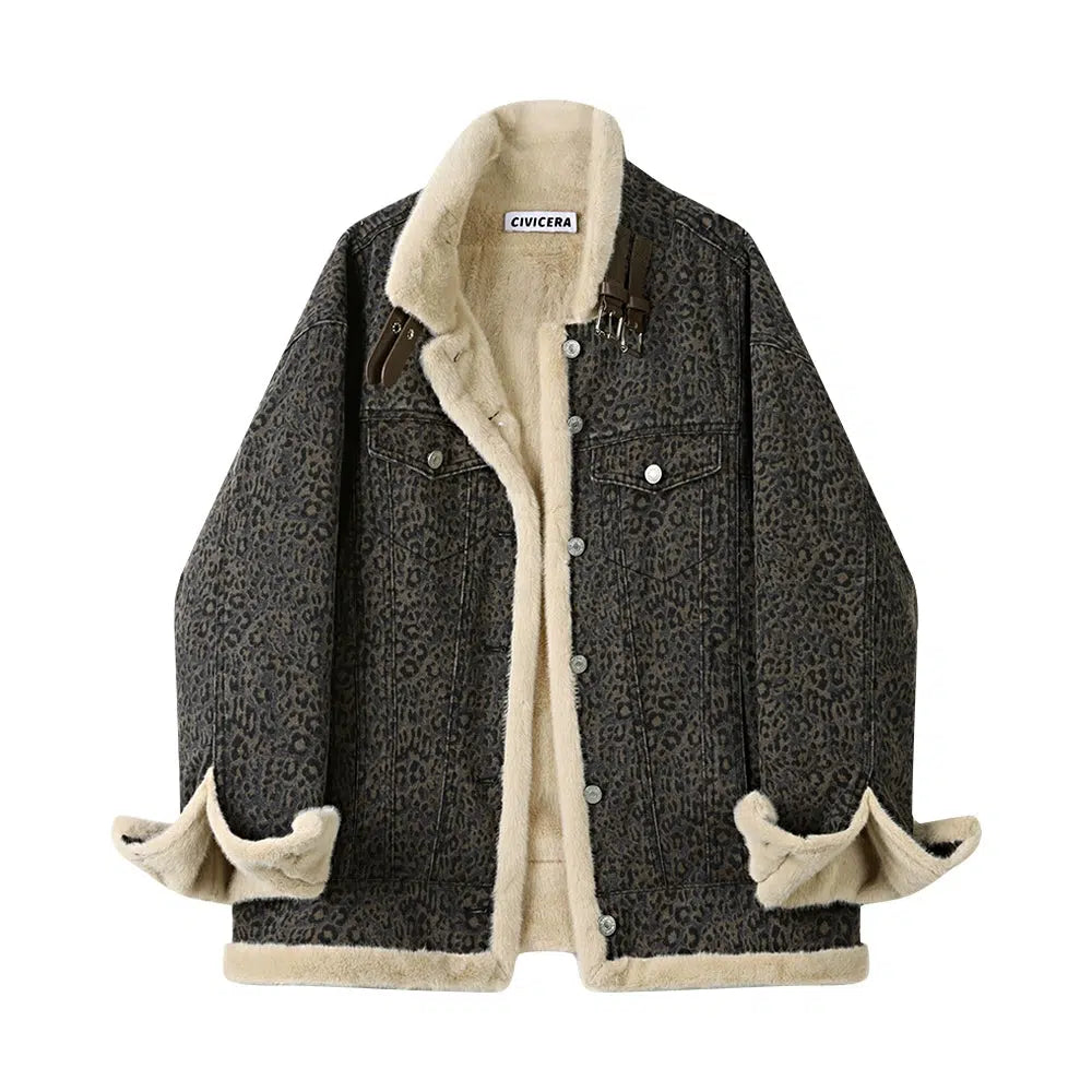 Buckle Collar Denim Sherpa Lined Coat