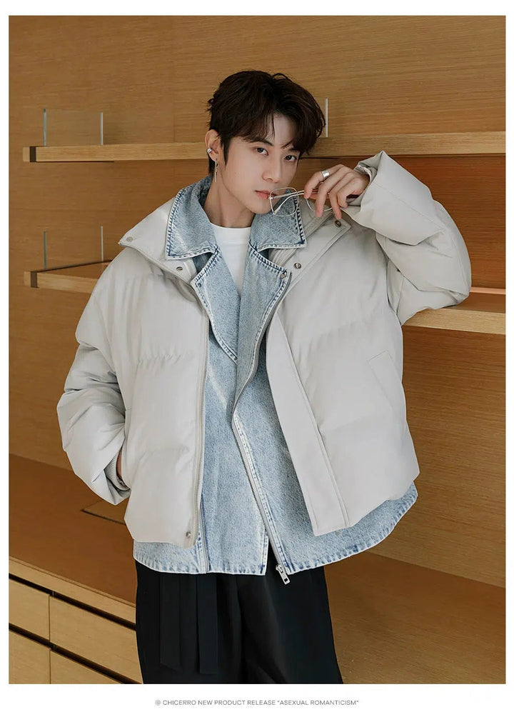 Denim Splicing Two-piece Cotton-Padded Jacket