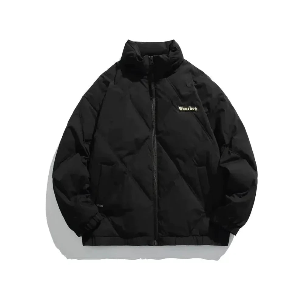 Diamond-shaped Stand Collar Zip Puffer Jacket