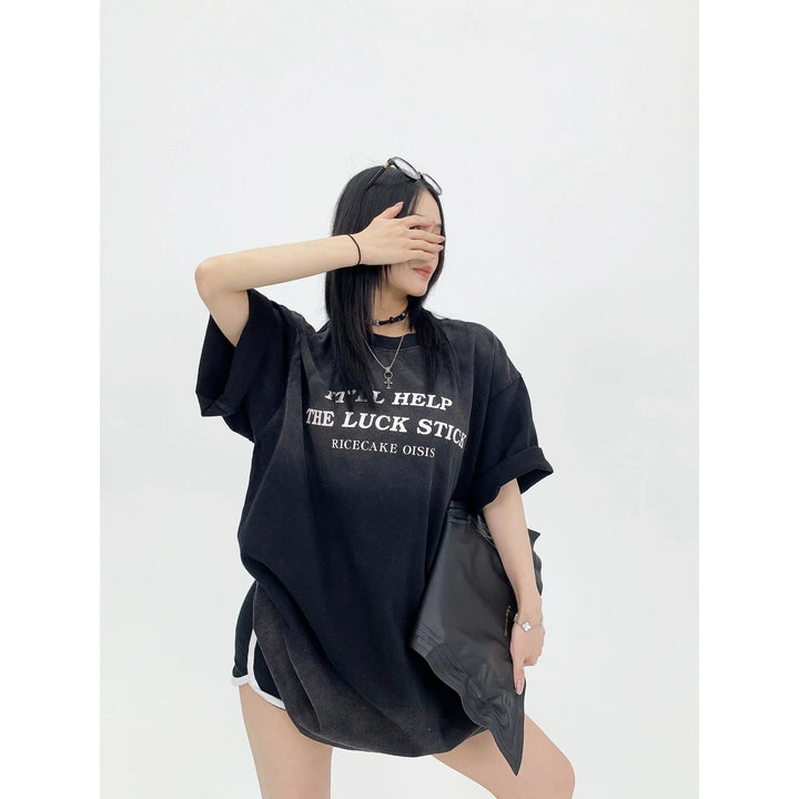 Distressed Gradient Lettering Print T-shirt