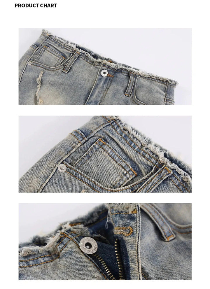 Distressed High-Waist Denim Shorts with Frayed Hem