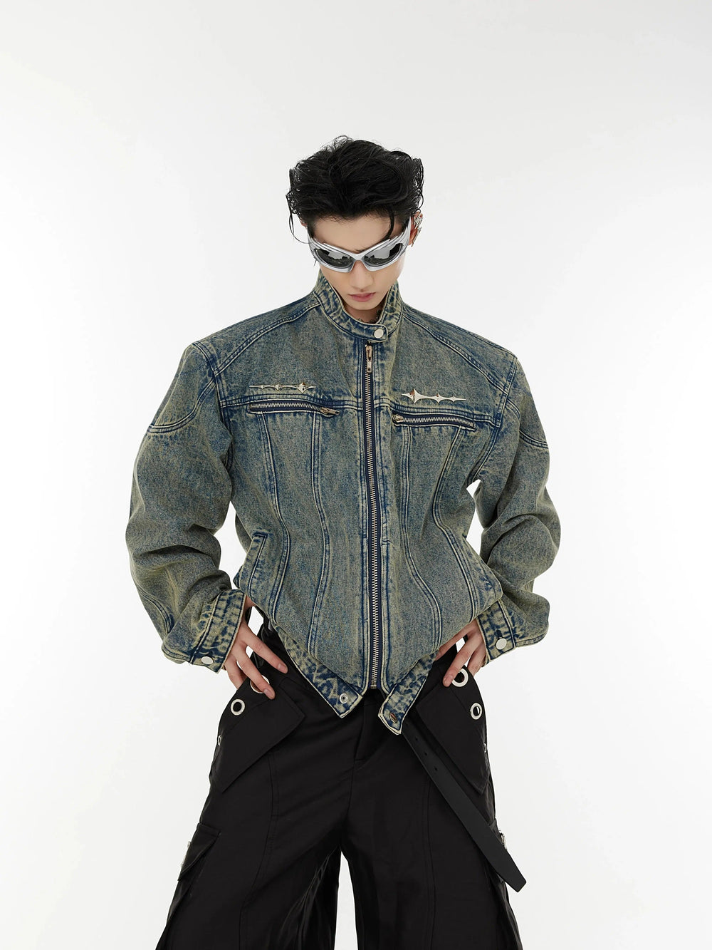 Distressed Metal Accents Denim Jacket