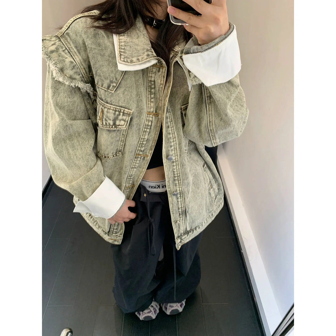 Distressed Patchwork Denim Jacket