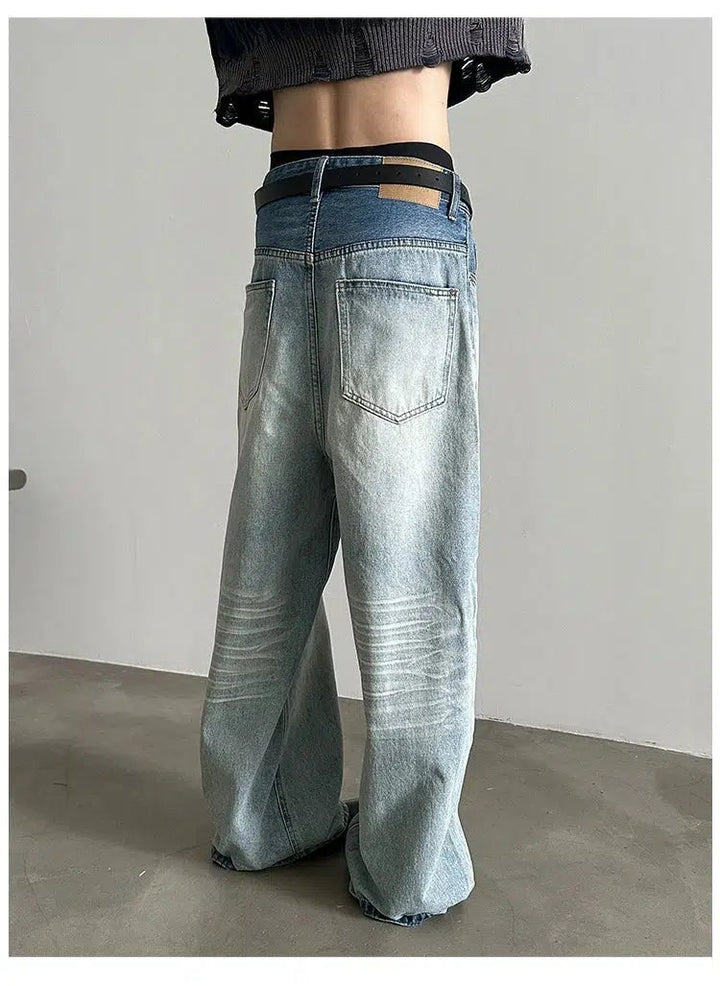 Distressed Straight Wide-leg Jeans