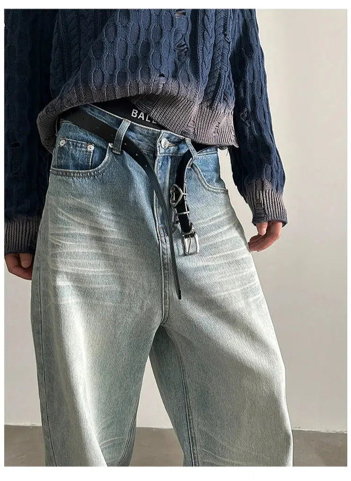 Distressed Straight Wide-leg Jeans