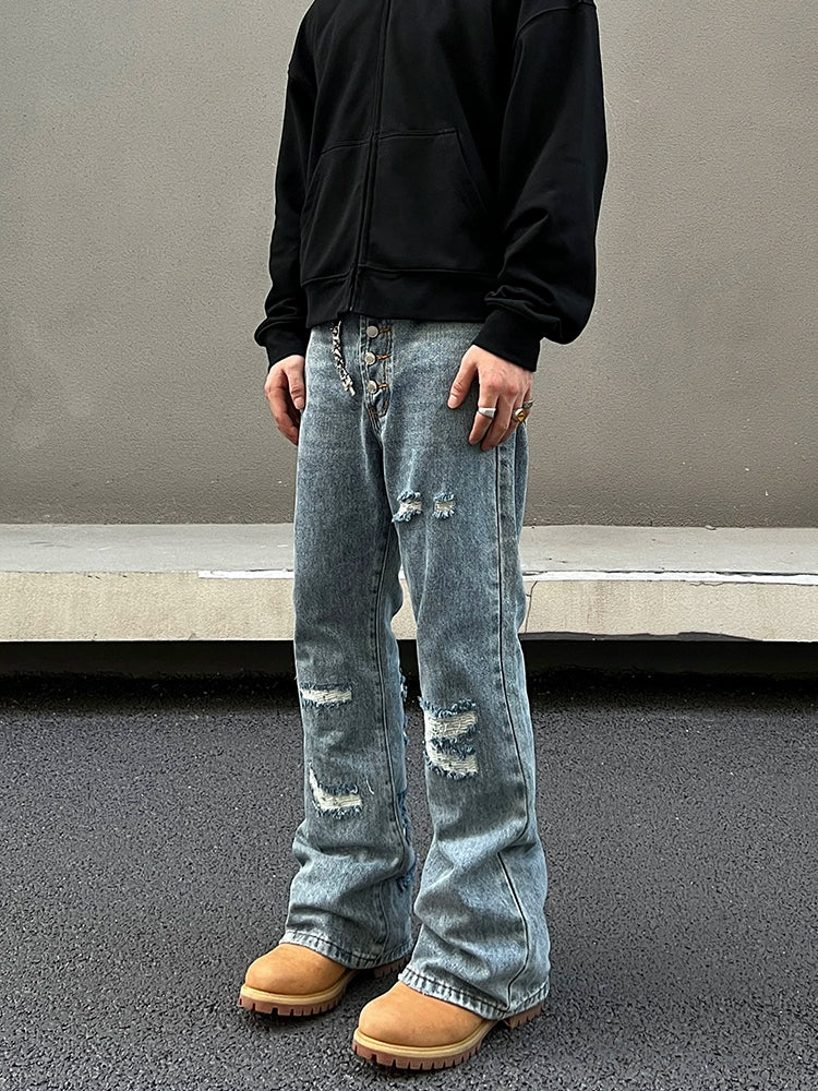 Distressed Wide-Leg Denim Pants