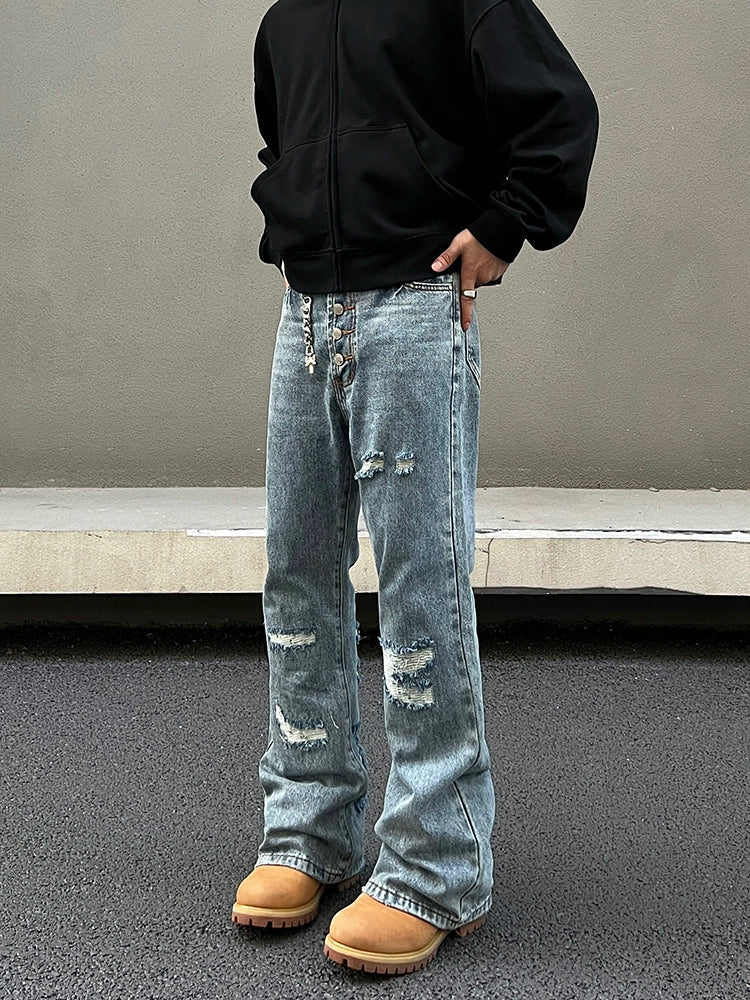 Distressed Wide-Leg Denim Pants