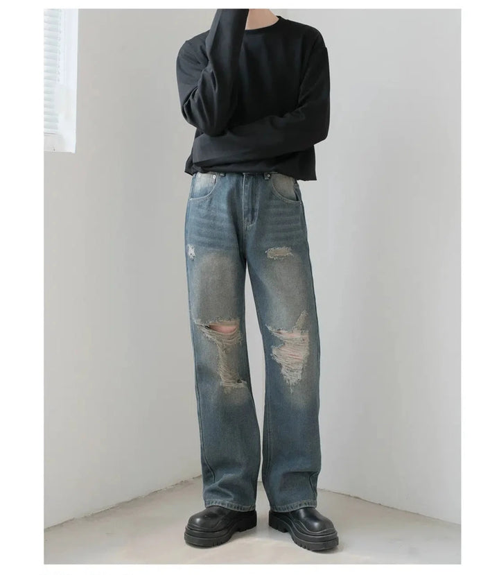 Distressed Wide-Leg Jeans