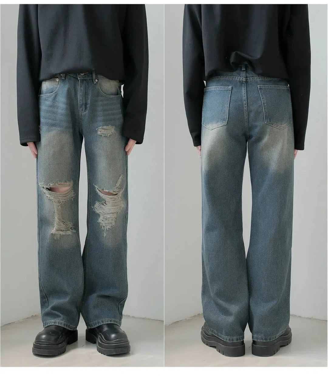 Distressed Wide-Leg Jeans