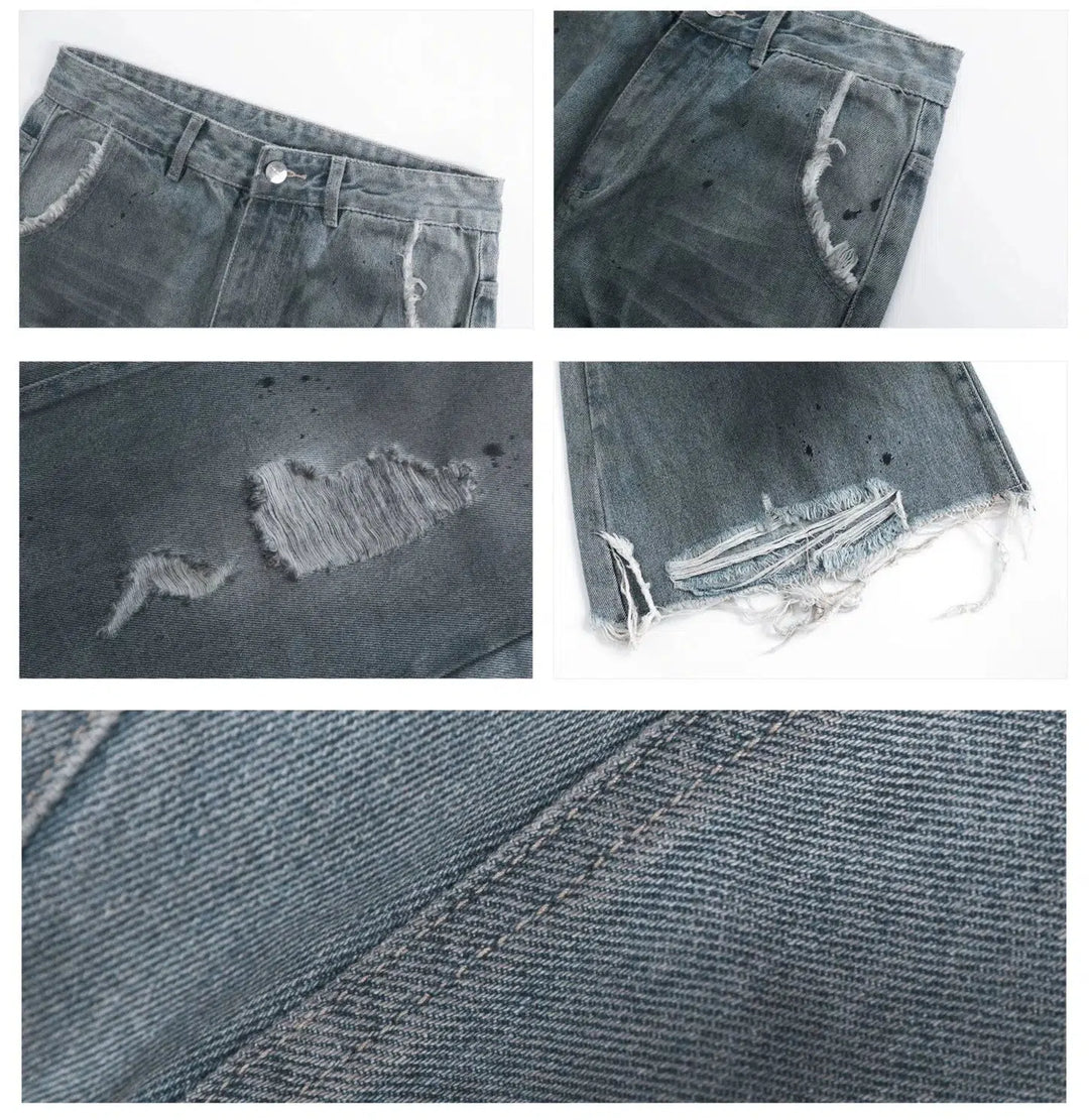 Distressed Wide-Leg Jeans with Raw Hem