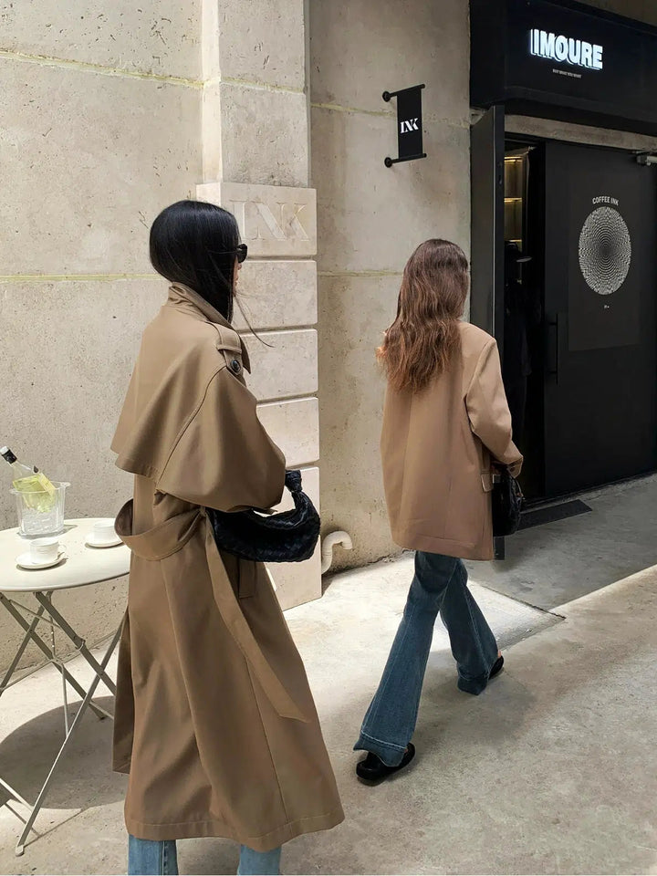 Double-Breasted Long Trench Coat