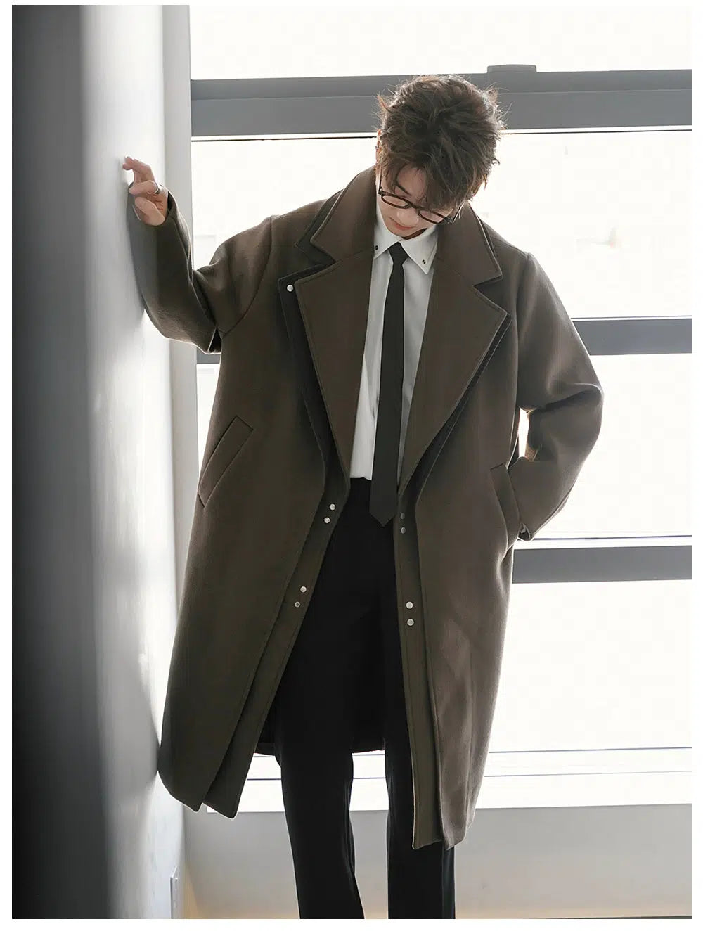 Double-Breasted Wool Coat with Wide Lapels