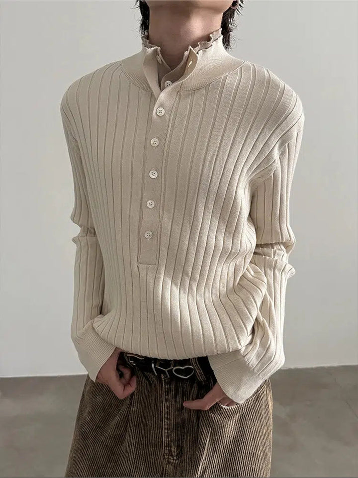 Double Layer Henley Collar Sweater