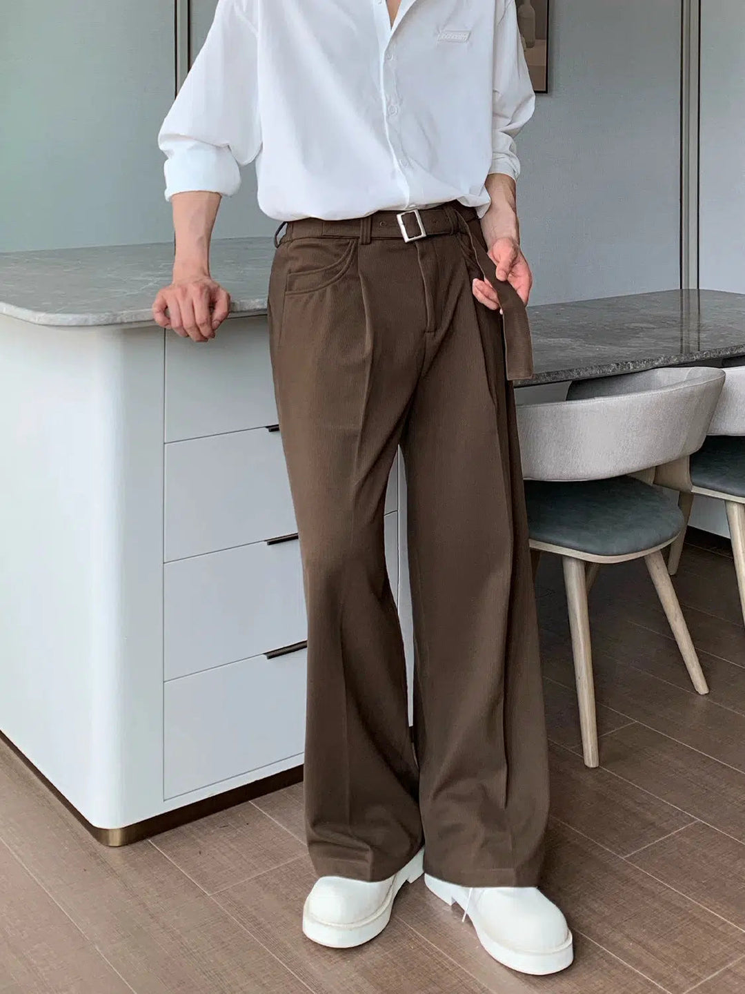 Double Pocket Strap Wool Pants