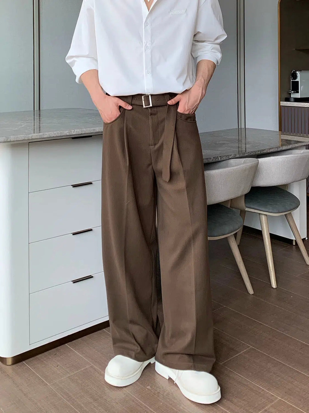 Double Pocket Strap Wool Pants