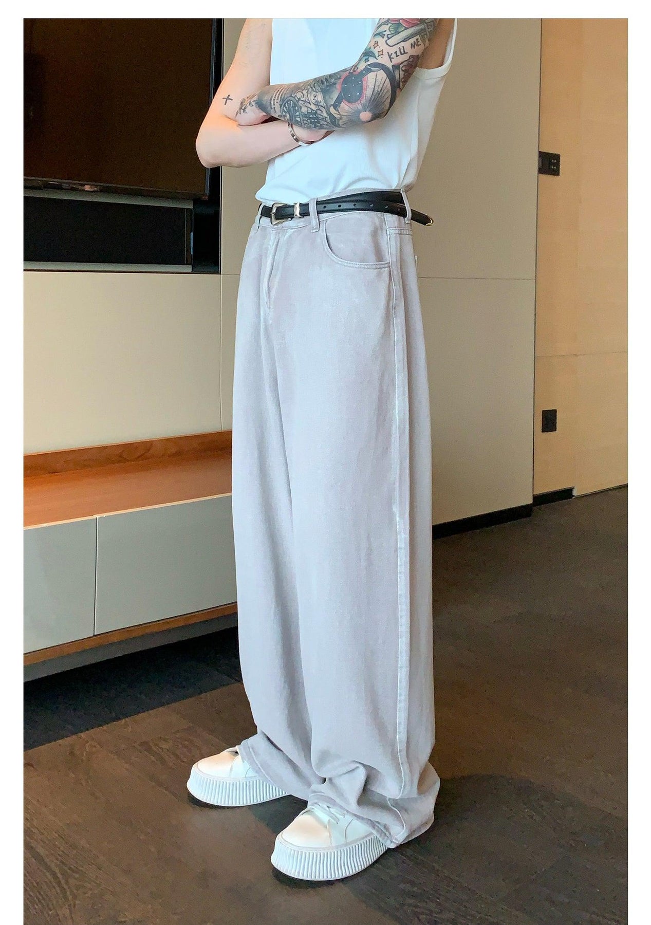 Drape Mopping Straight-leg Jeans – The Korean Fashion