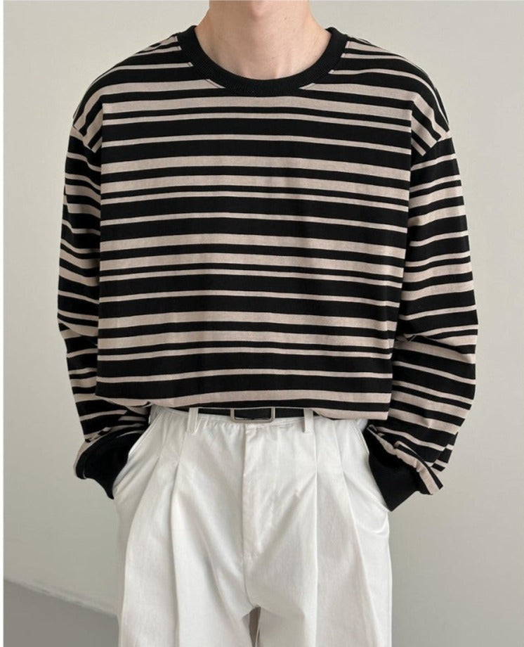 Draped Striped Long-Sleeve Shirt