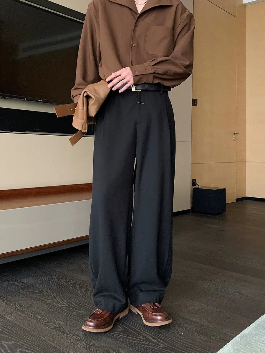 Drape Wide-Leg Casual Pants