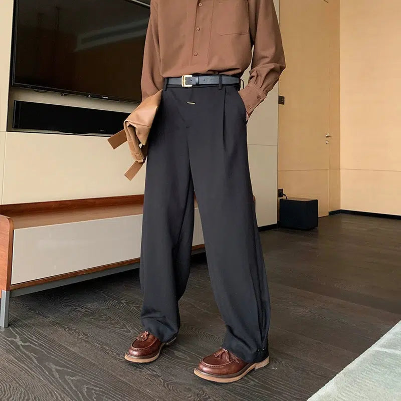 Drape Wide-Leg Casual Pants