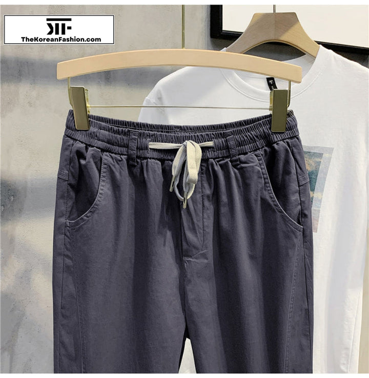 Drawstring Elastic Waist Slim Feet Pants