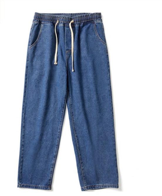 Drawstring Straight-leg Elastic Waist Jeans