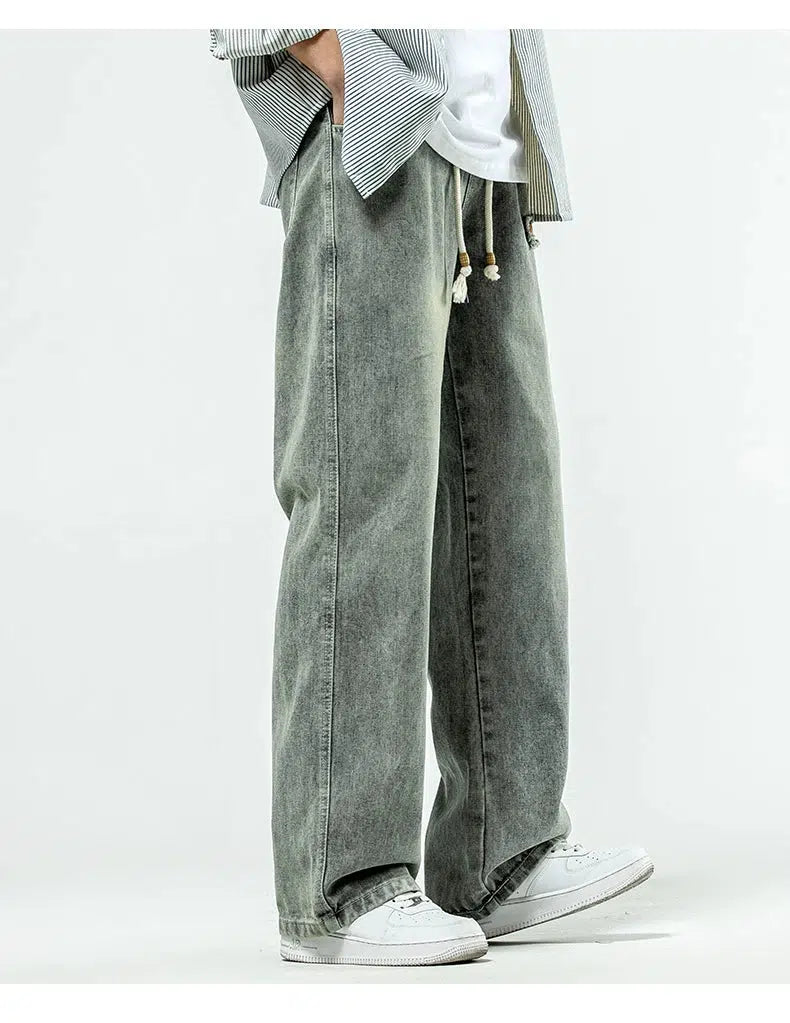 Drawstring Straight-leg Ripped Pants