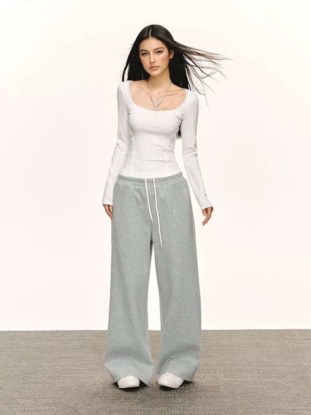 Drawstring Waist Casual Wide-Leg Pants