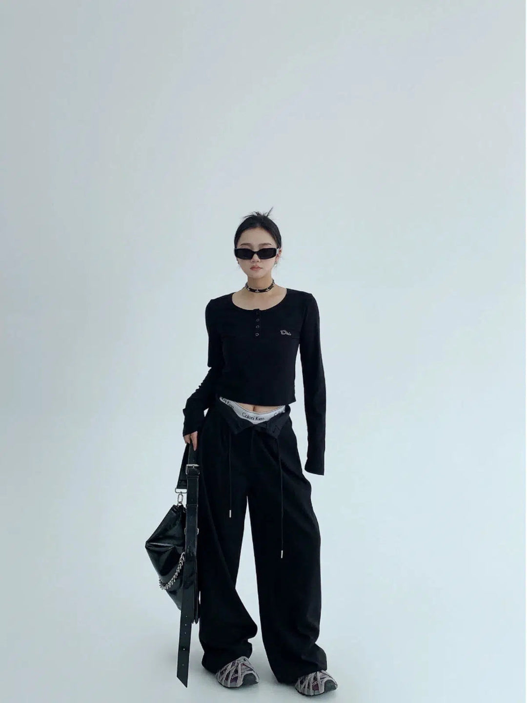 Drawstring Pleated Wide-Leg Pants