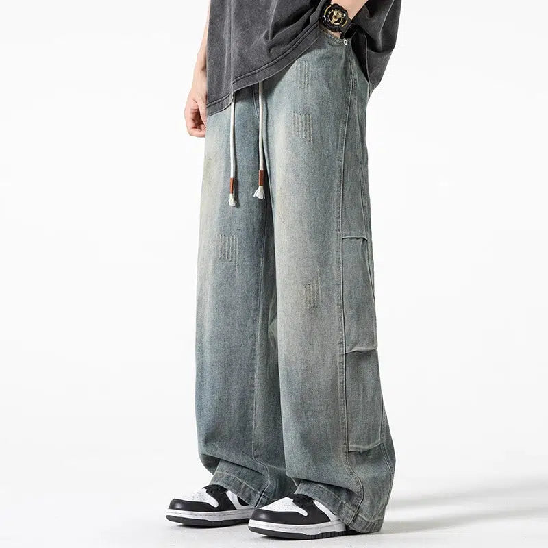 Drawstring Washed Straight-leg Jeans